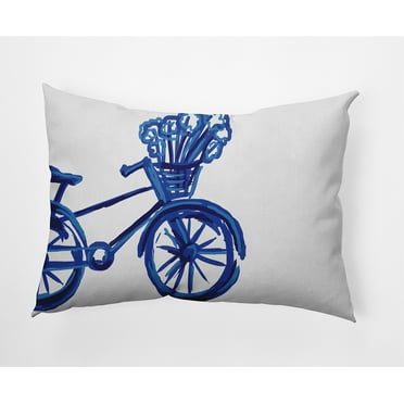 Simply Daisy, 14" x 20" Royal Blue and Mid Blue Decorative Geometric Outdoor Throw Pillow