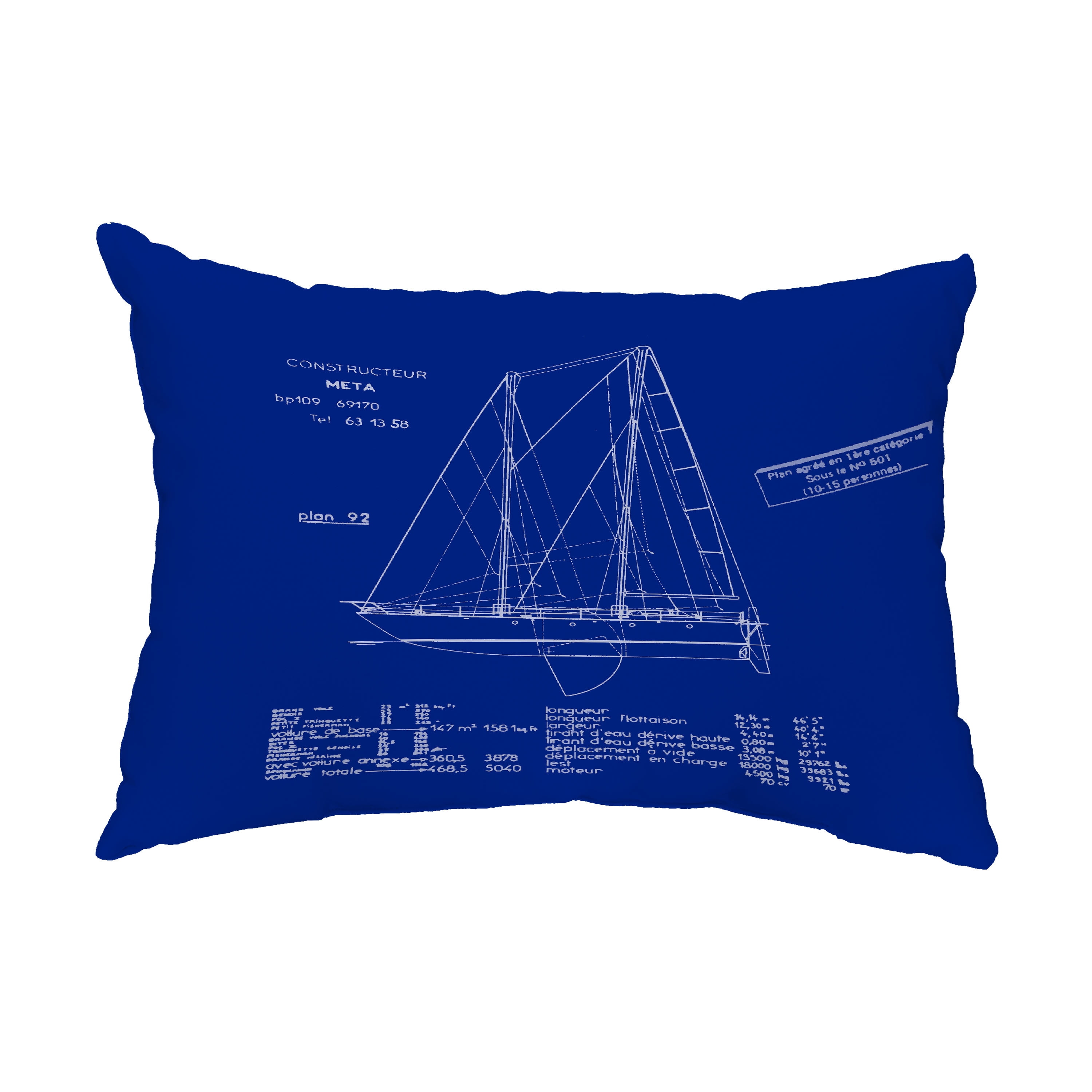 Simply Daisy, 14" x 20" Sail Plan Blue Print Blue Nautical Decorative Outdoor Pillow