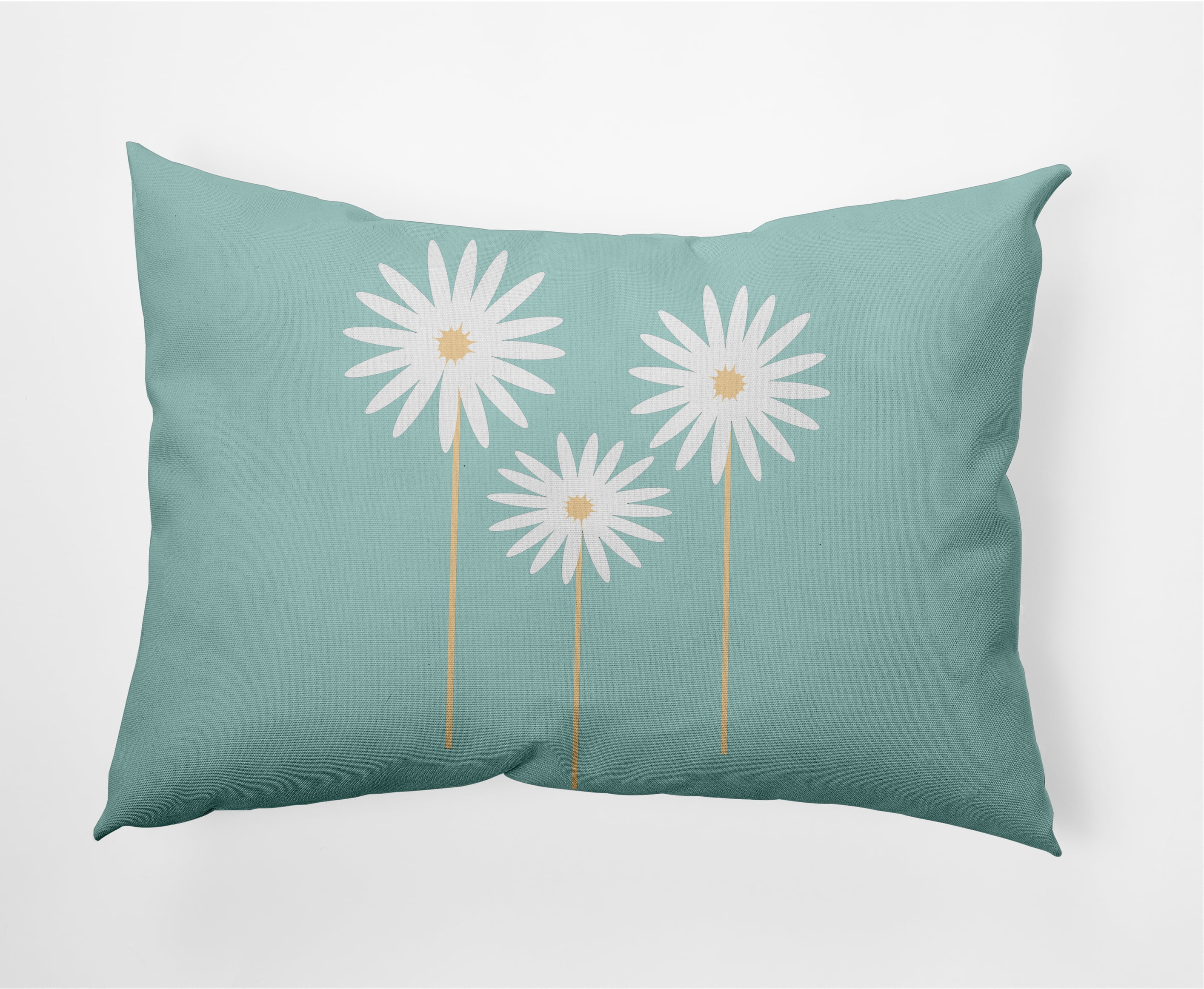 Light Blue and Beige Floral Polyester Square Throw Pillow