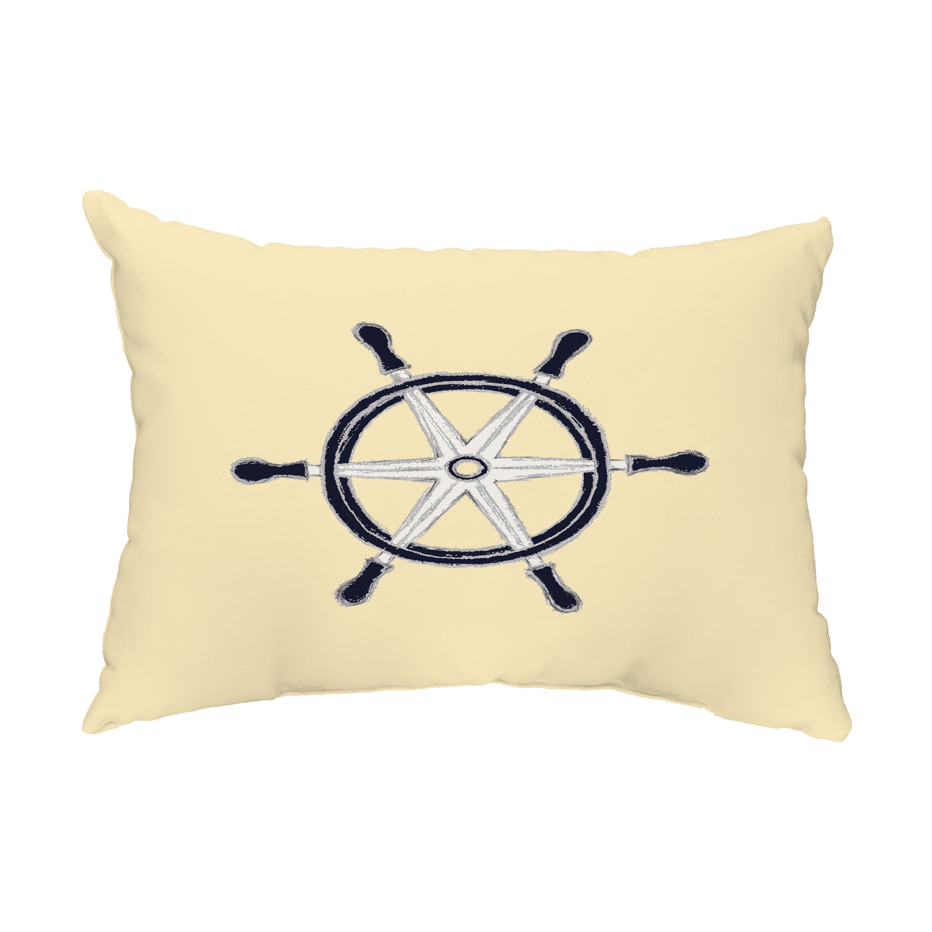 Simply Daisy, 14" x 20" Ship Wheel Yellow Nautical Decorative Outdoor Pillow
