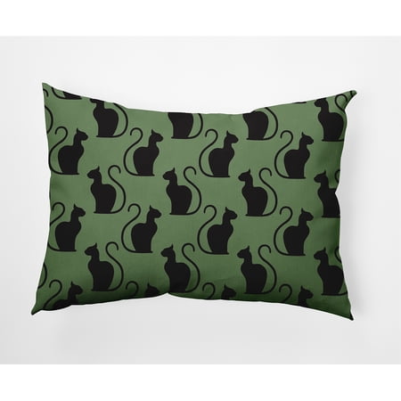 Simply Daisy 14" x 20" Spooky Cats Indoor/Outdoor Polyester Throw Pillow, Sage