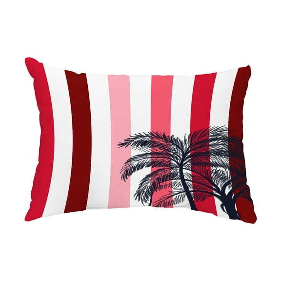 Simply Daisy, 14" x 20" Thin Stripe Palm Red Decorative Stripe Outdoor Pillow