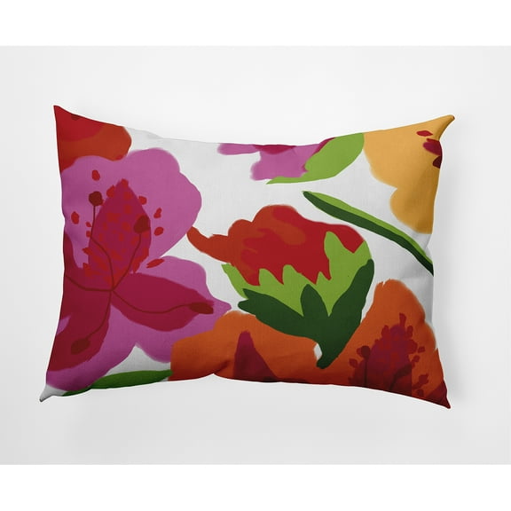 Simply Daisy, 14" x 20" Tropical Floral Birght Pink Floral Decorative Outdoor Pillow