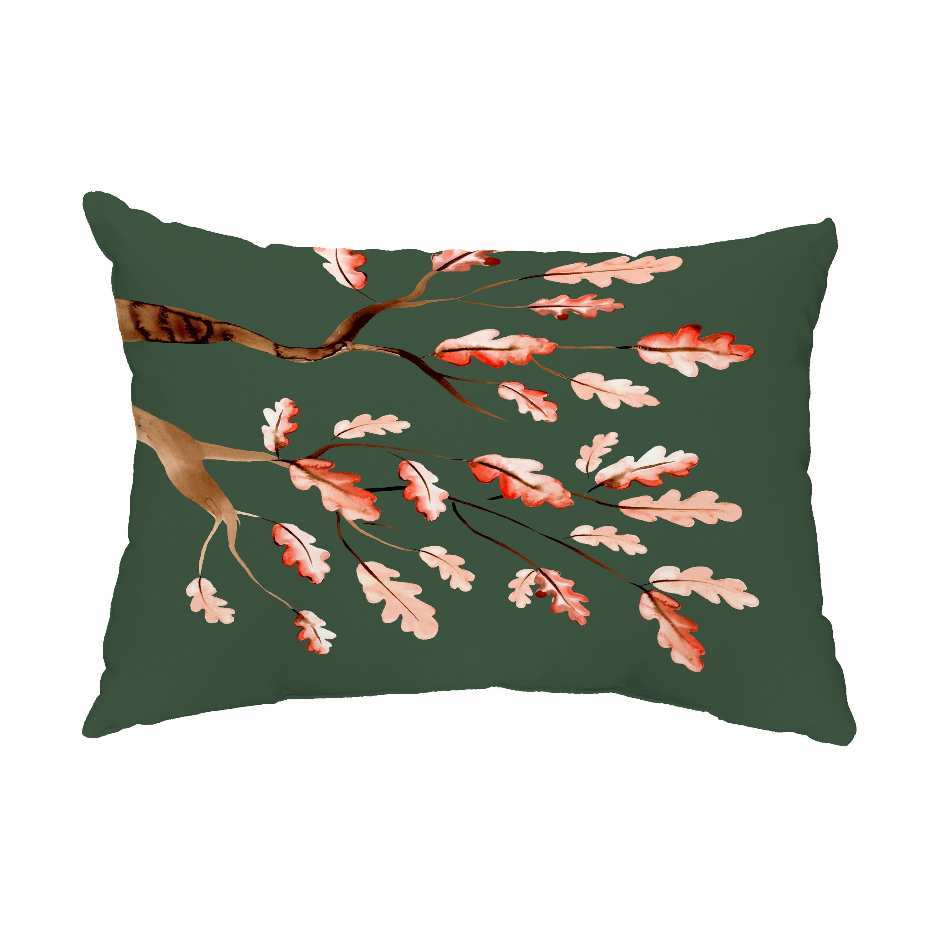 Simply Daisy, 14" x 20" Wild Oak Branch Dark green Floral Print Outdoor Decorative Throw Pillow