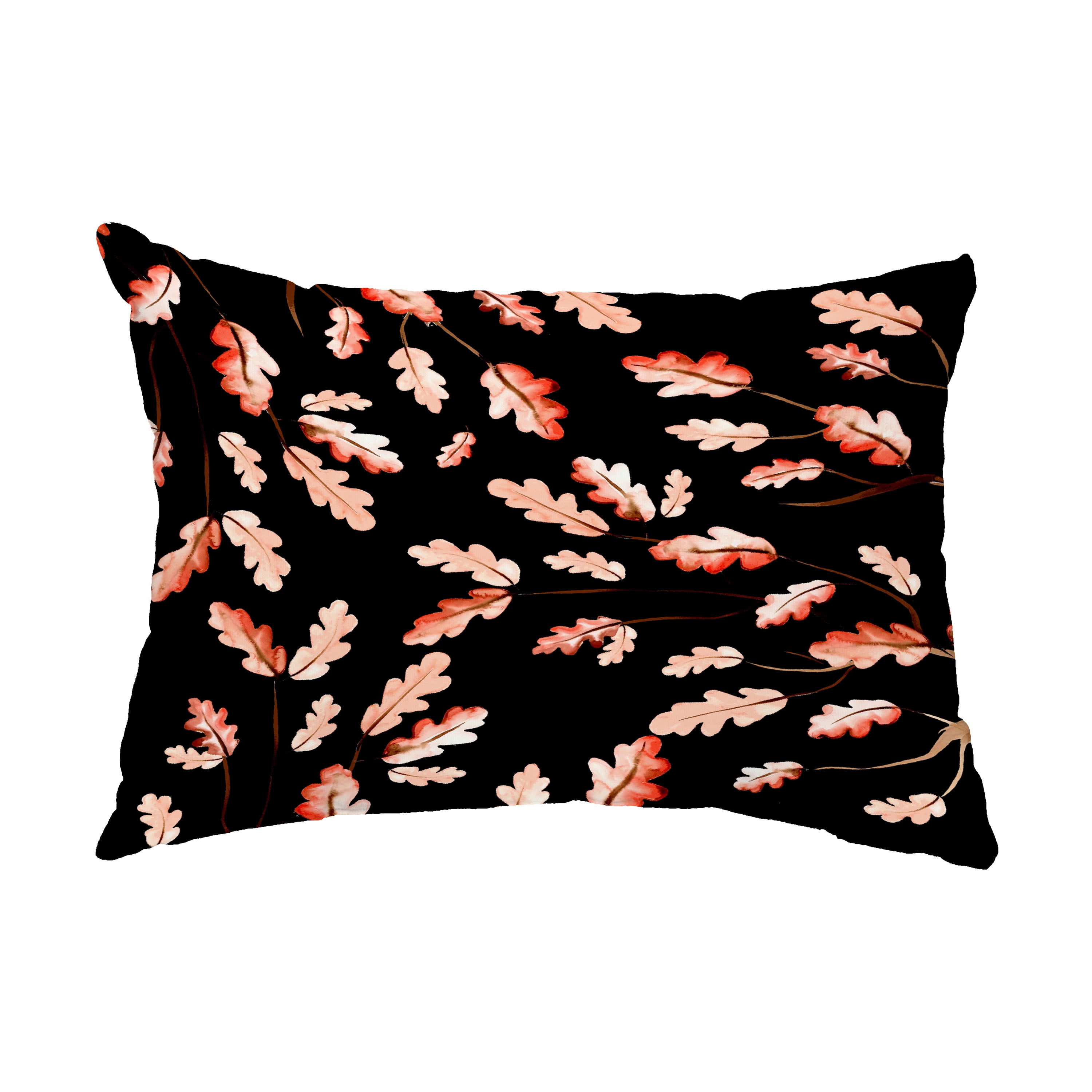 Simply Daisy, 14" x 20" Wild Oak Leaves Black Floral Print Outdoor Decorative Throw Pillow