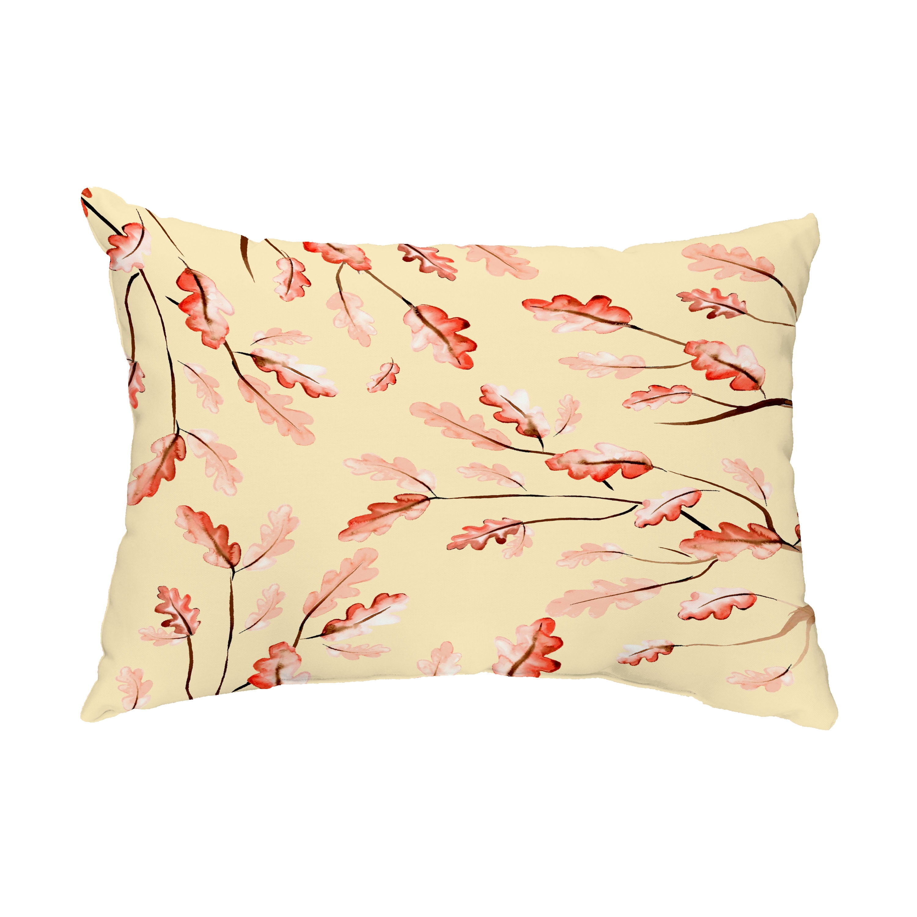 Simply Daisy, 14" x 20" Wild Oak Leaves Cream Floral Print Outdoor Decorative Throw Pillow