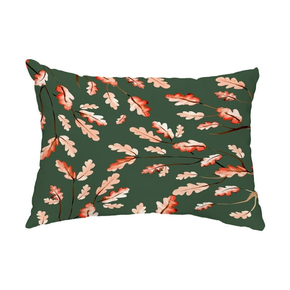 Simply Daisy, 14" x 20" Wild Oak Leaves Dark green Floral Print Outdoor Decorative Throw Pillow