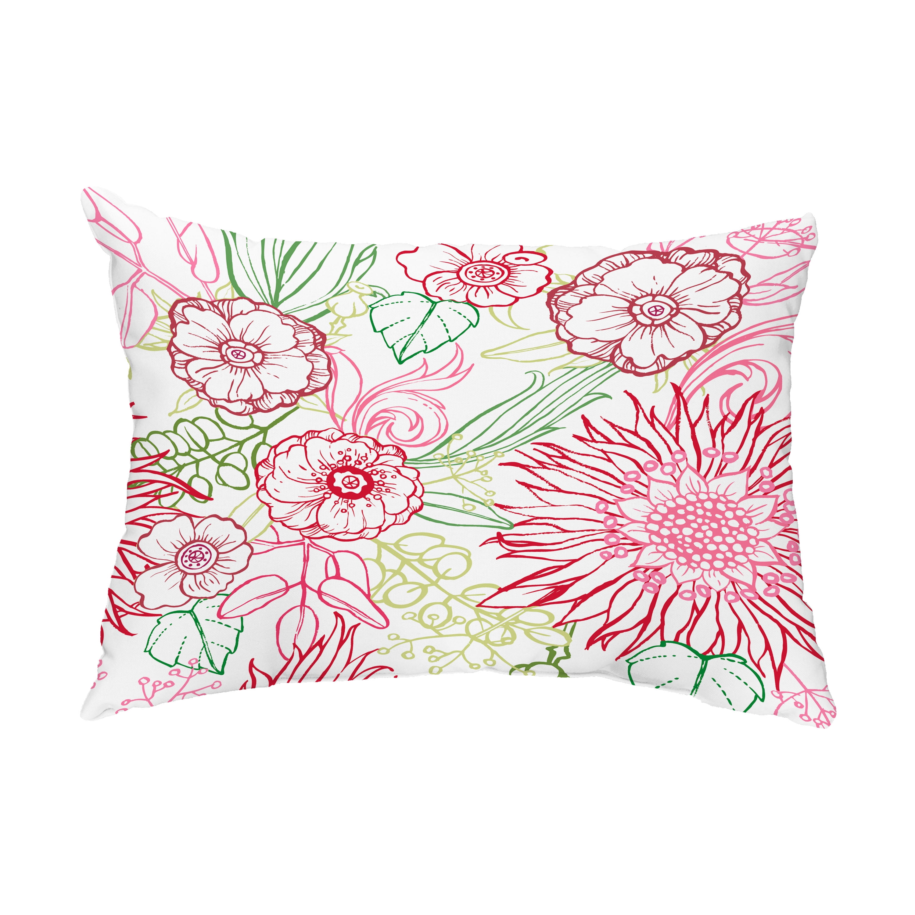 Simply Daisy, 14" x 20" Zentangle 4 Color Red Floral Decorative Outdoor Pillow