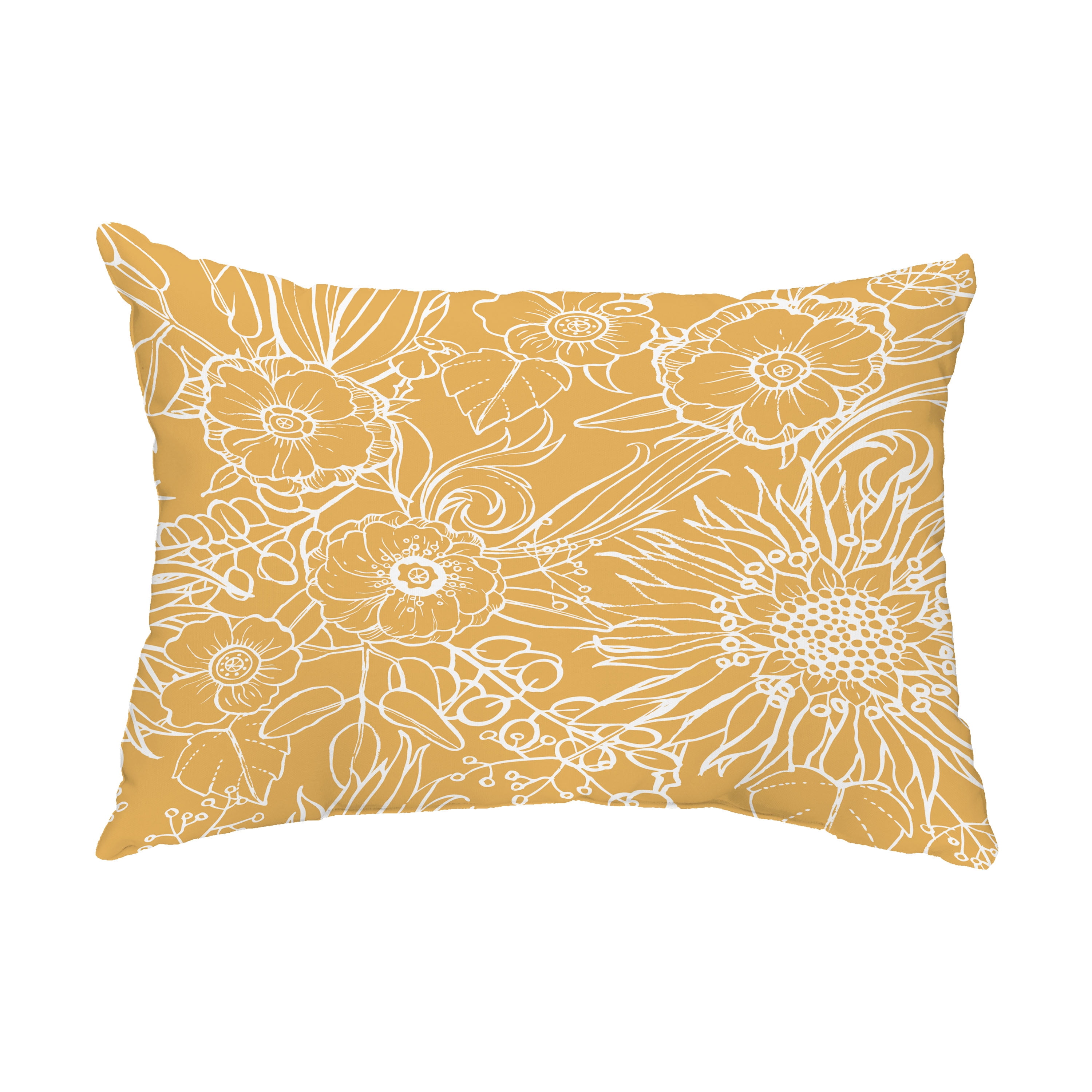 Simply Daisy, 14" x 20" Zentangle 4 Gold Floral Decorative Outdoor Pillow