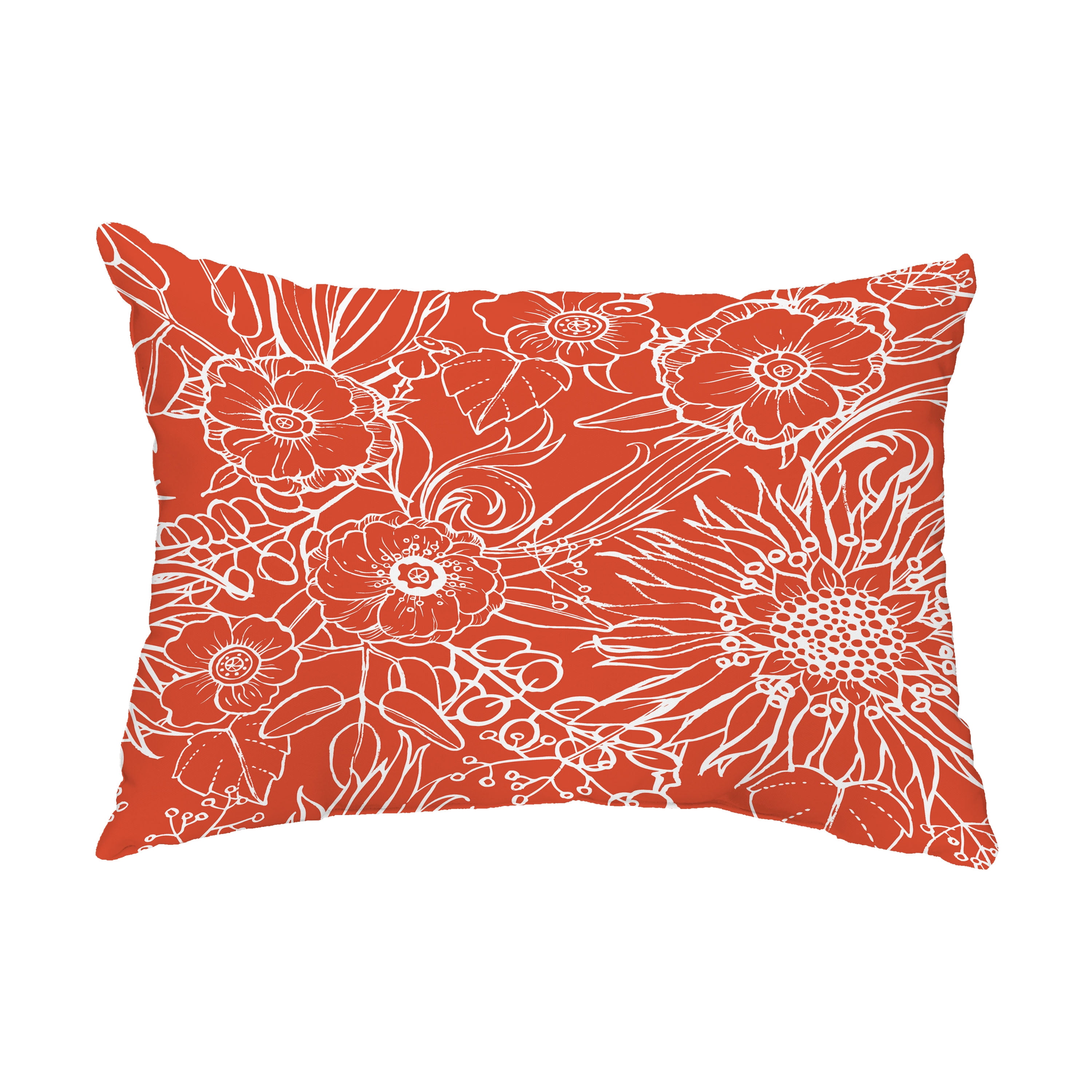 Simply Daisy, 14" x 20" Zentangle 4 Red Orange Floral Decorative Outdoor Pillow