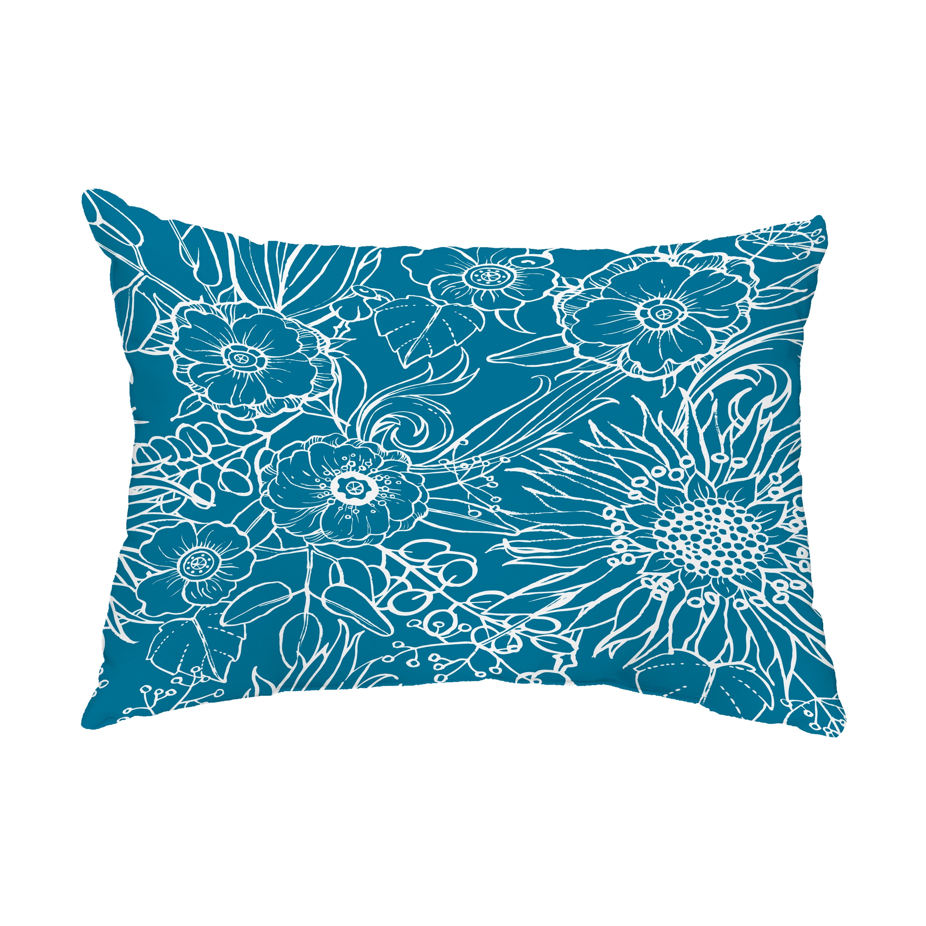 Simply Daisy, 14" x 20" Zentangle 4 Teal Floral Decorative Outdoor Pillow