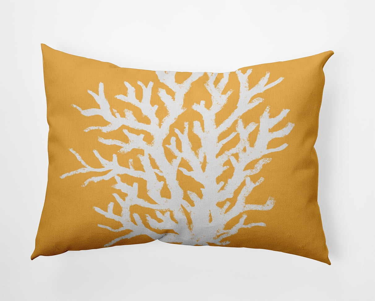 Simply Daisy 14x20-inch Rectangle Big Seaweed Poly Indoor Pillow, Egg Yolk Yellow Qty 1