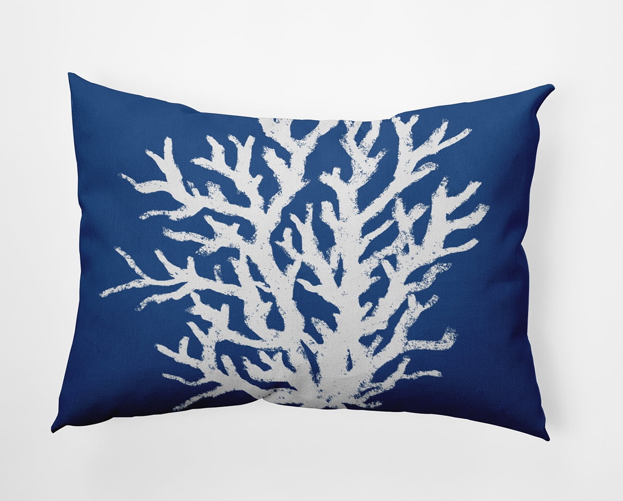 Simply Daisy 14x20-inch Rectangle Big Seaweed Polyester Indoor Pillow, Nautical Navy Qty 1