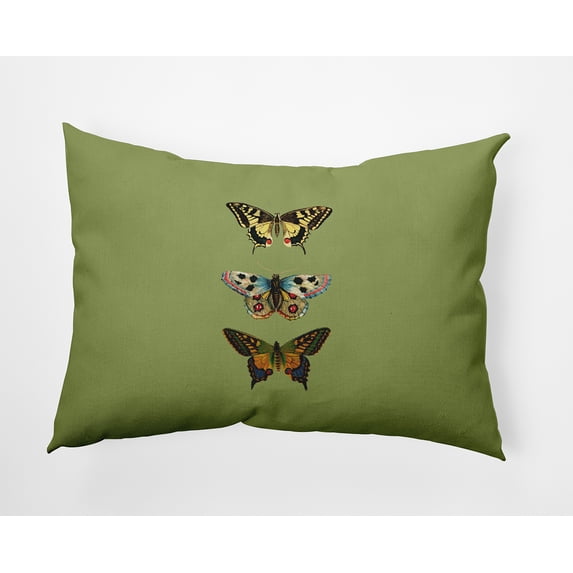 Simply Daisy 14x20-inch Rectangle Butterflies Polyester Indoor Pillow, Apple Green Qty 1