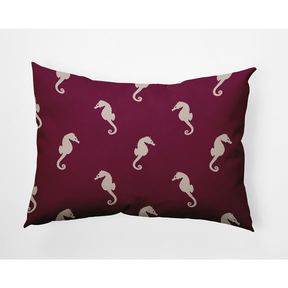 Simply Daisy 14x20-inch Rectangle Sea Horses Polyester Indoor Pillow, Maroon Red Qty 1