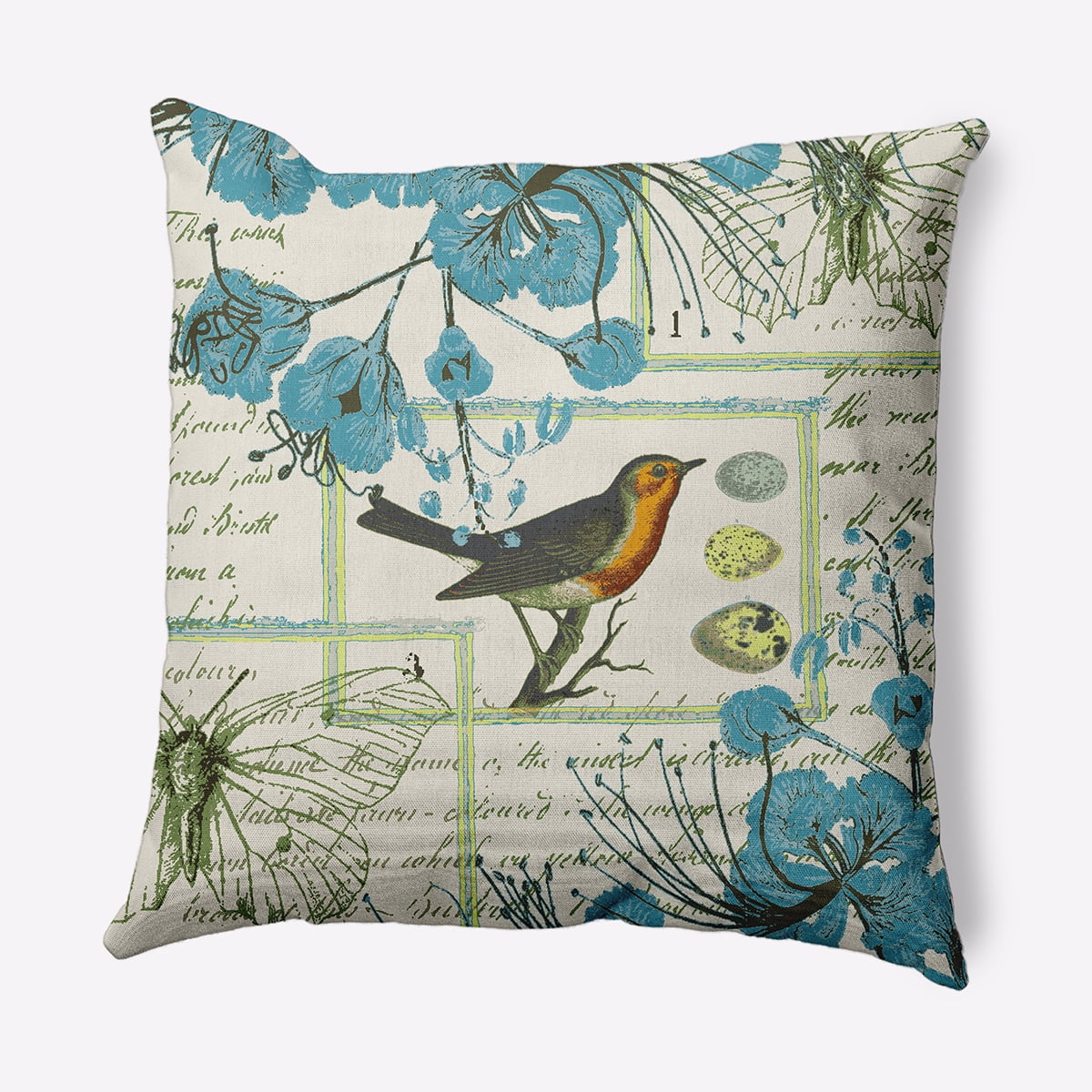 Simply Daisy 16 in x 16 in French Country Multi-color Bird Polyester Throw Pillow