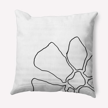 Simply Daisy 16 in x 16 in Modern and Contemporary White and Black Floral Polyester Throw Pillow