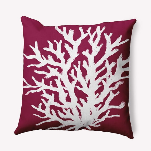 Simply Daisy 16-inch Square Big Seaweed Polyester Indoor Pillow, Maroon Red, 1 per Pack