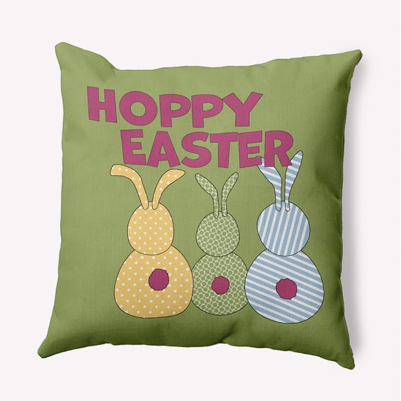 Simply Daisy 16-inch Square Hoppy Easter Polyester Indoor Pillow, Apple Green Qty 1