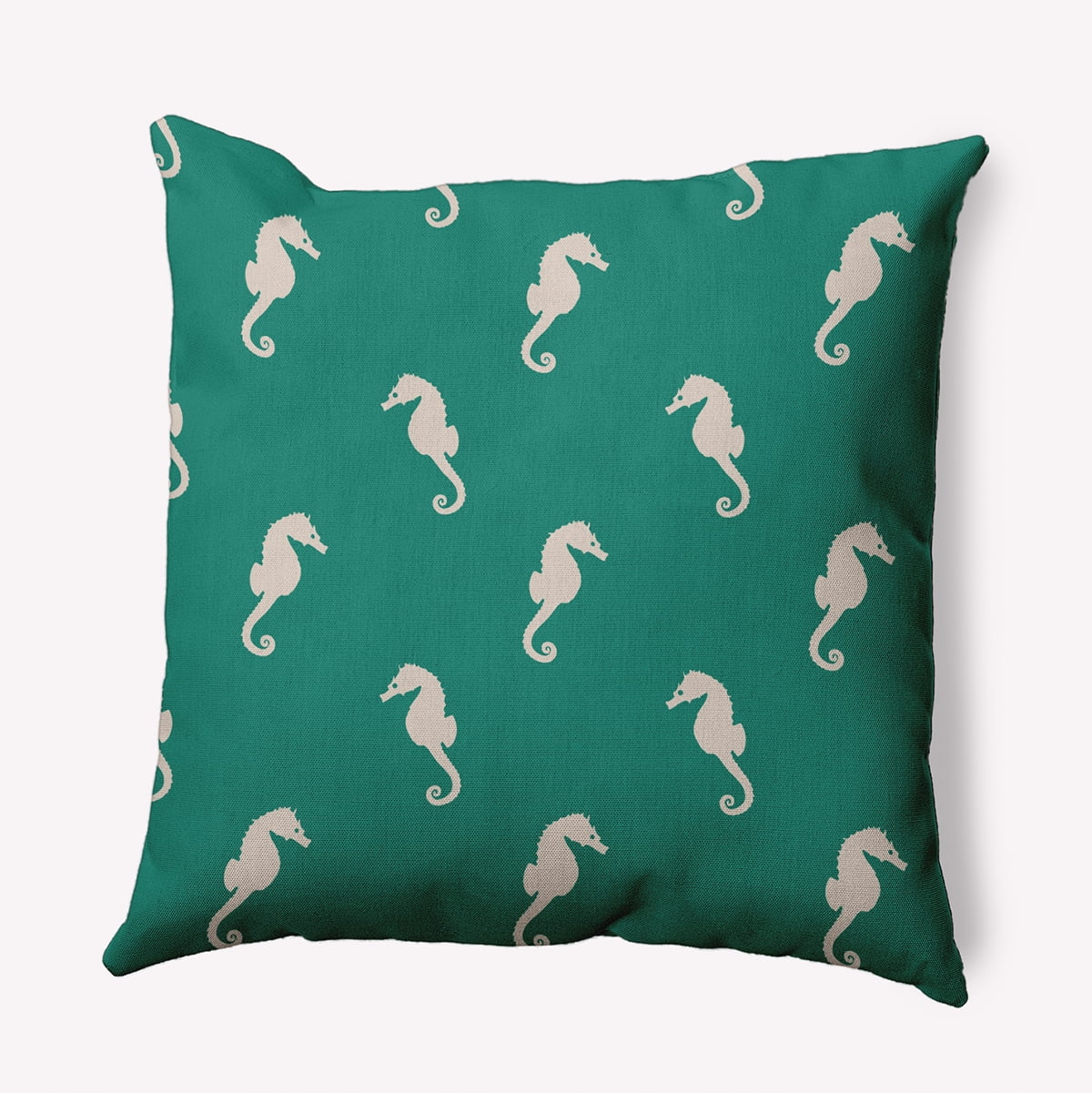 Simply Daisy 16-inch Square Sea Horses Polyester Indoor Pillow, Kelly Green Qty 1