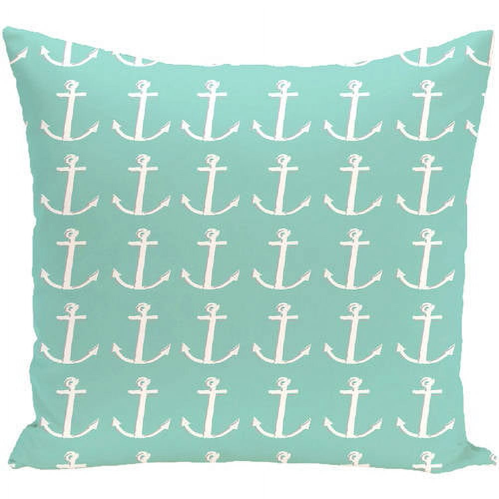 Simply Daisy 16" x 16" Anchors Away Coastal Print Outdoor Pillow, Aqua