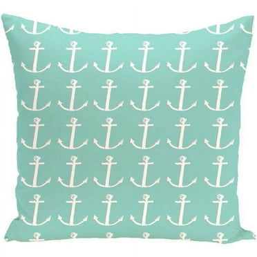 Simply Daisy 16" x 16" Anchors Away Coastal Print Outdoor Pillow, Aqua