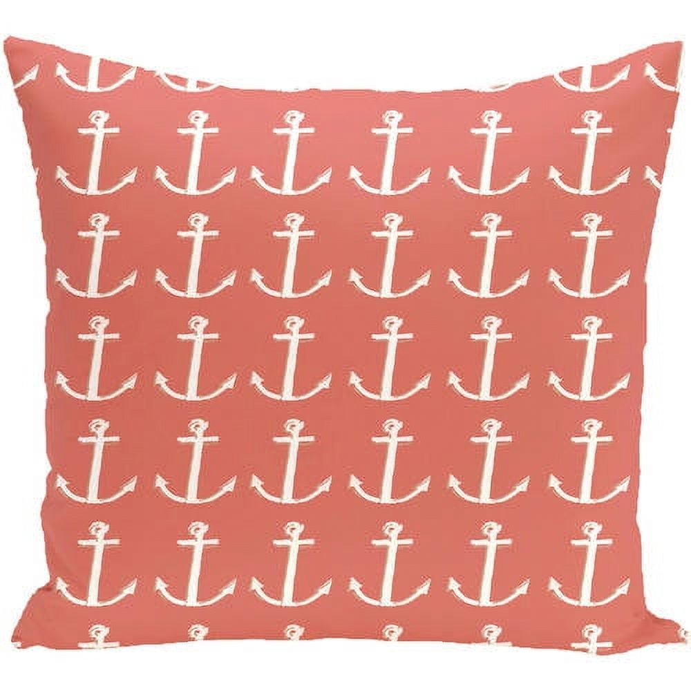 Simply Daisy 16" x 16" Anchors Away Coastal Print Outdoor Pillow, Orange