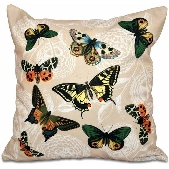 Simply Daisy 16" x 16" Antique Butterflies and Flowers Animal Print Pillow