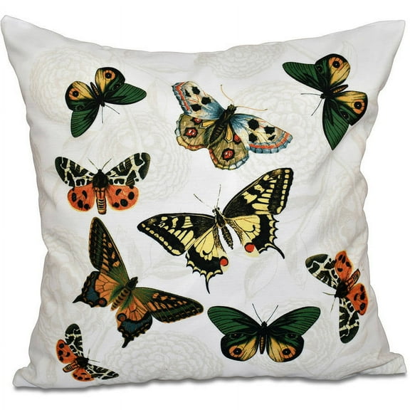 Simply Daisy 16" x 16" Antique Butterflies and Flowers Animal Print Pillow