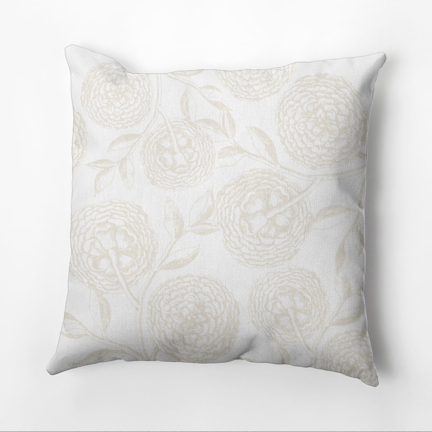 White and Beige Floral Print Square Polyester Throw Pillow
