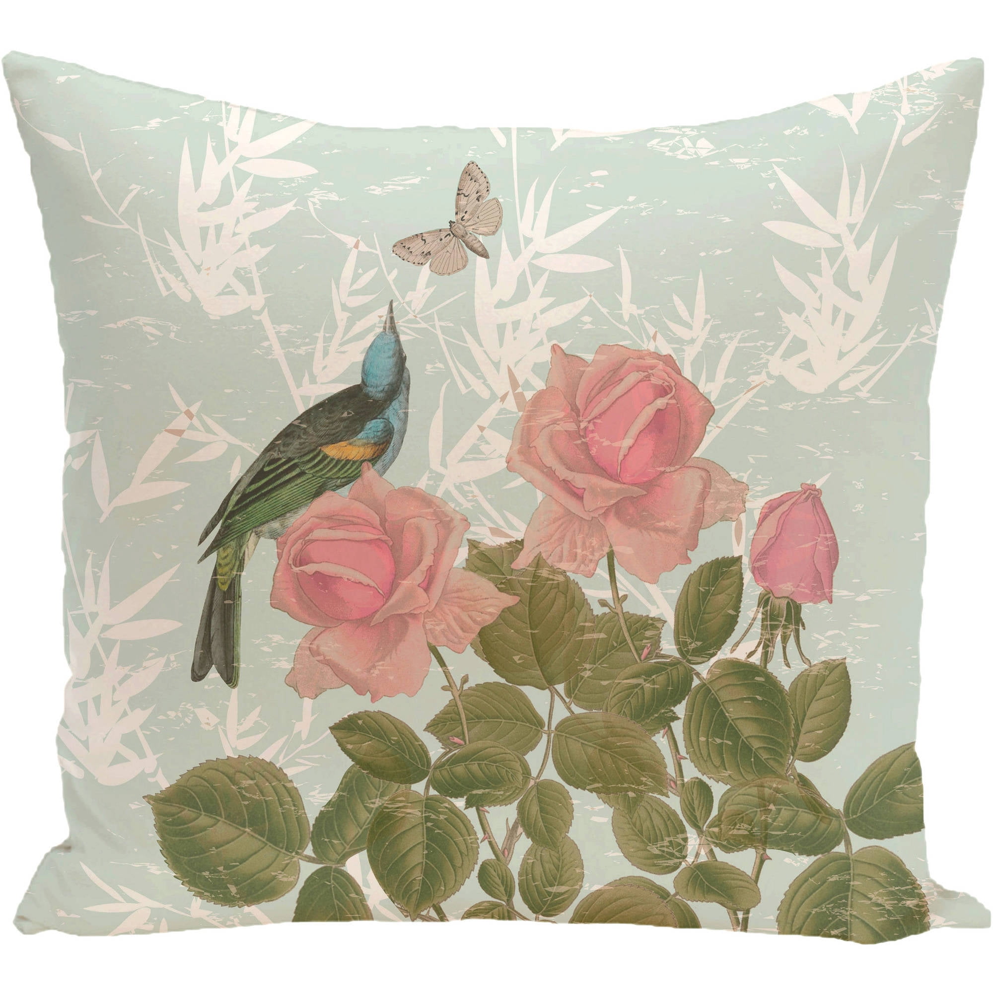Simply Daisy 16" x 16" Asian Rose Floral Print Pillow, Green
