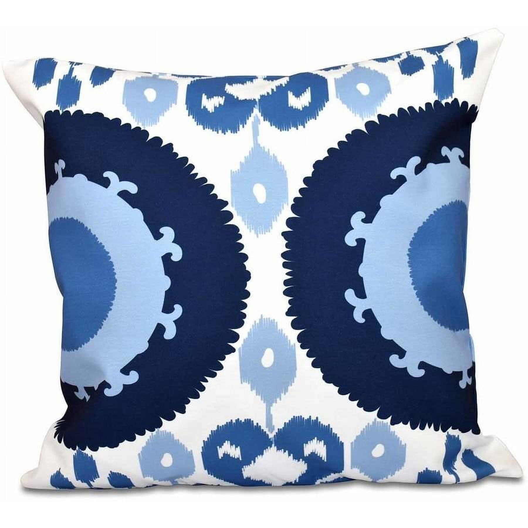 Boho Geometric Print Square Pillow in Navy and Light Blue