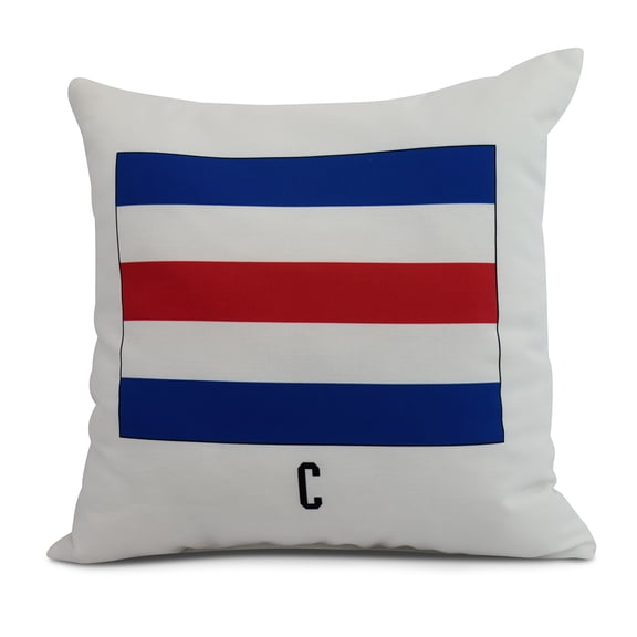 Simply Daisy, 16" x 16" C Letter Simple Outlined, Geometric Print Outdoor Pillow, Red