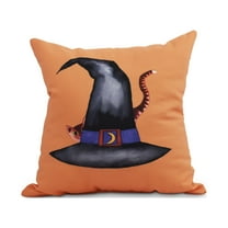 Simply Daisy, 16" x 16" Cat Behind the Hat Orange Halloween Print Decorative Throw Pillow