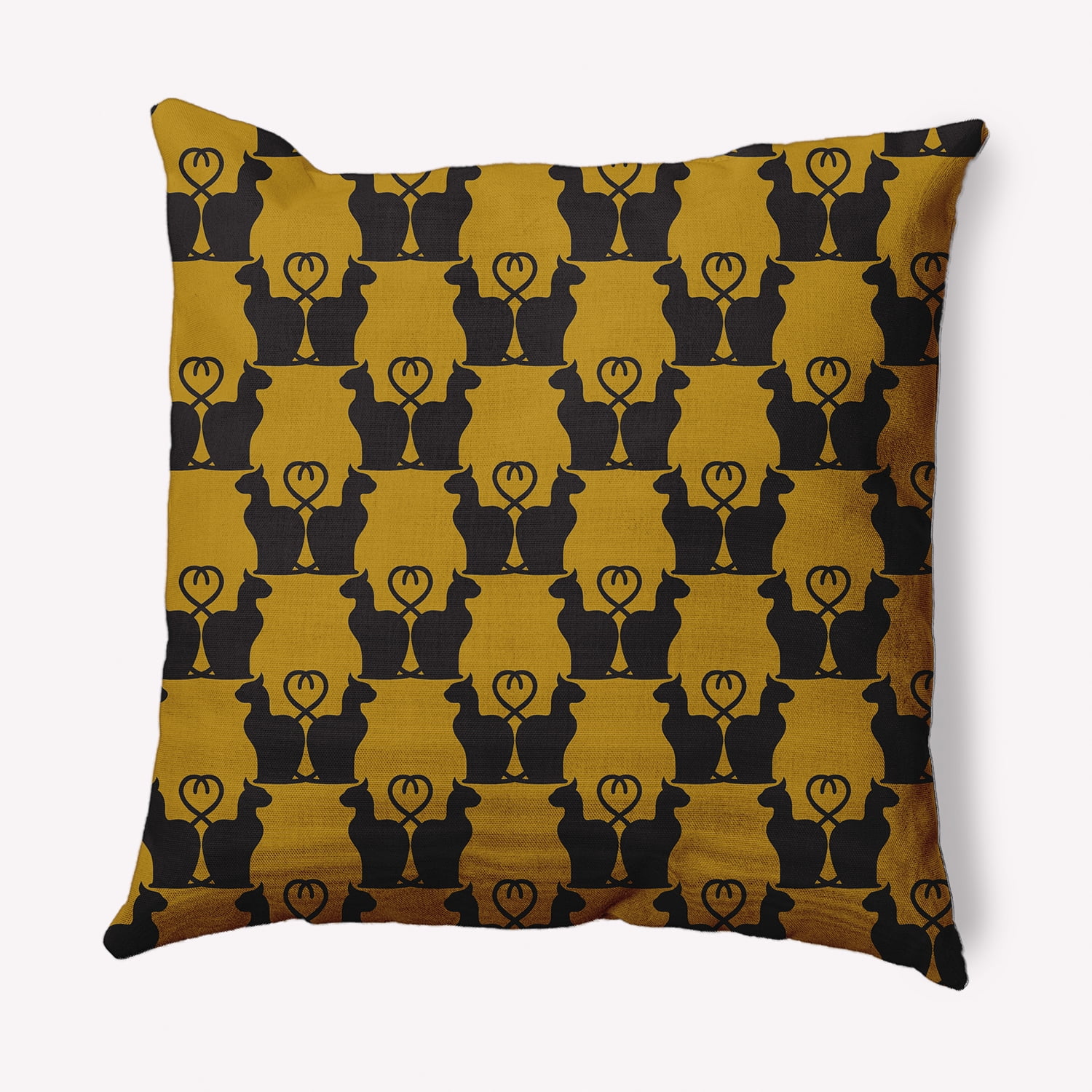 Simply Daisy 16" x 16" Cat Clowder Indoor/Outdoor Polyester Throw Pillow, Autumn Gold