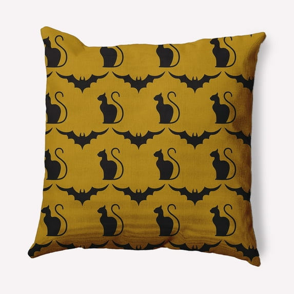 Simply Daisy 16" x 16" Cats and Bats Decorative Throw Pillow, Autumn Gold