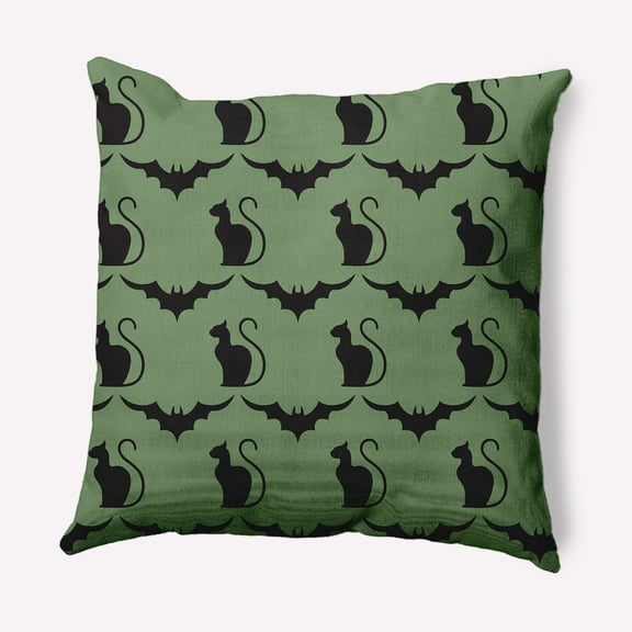 Simply Daisy 16" x 16" Cats and Bats Decorative Throw Pillow, Sage