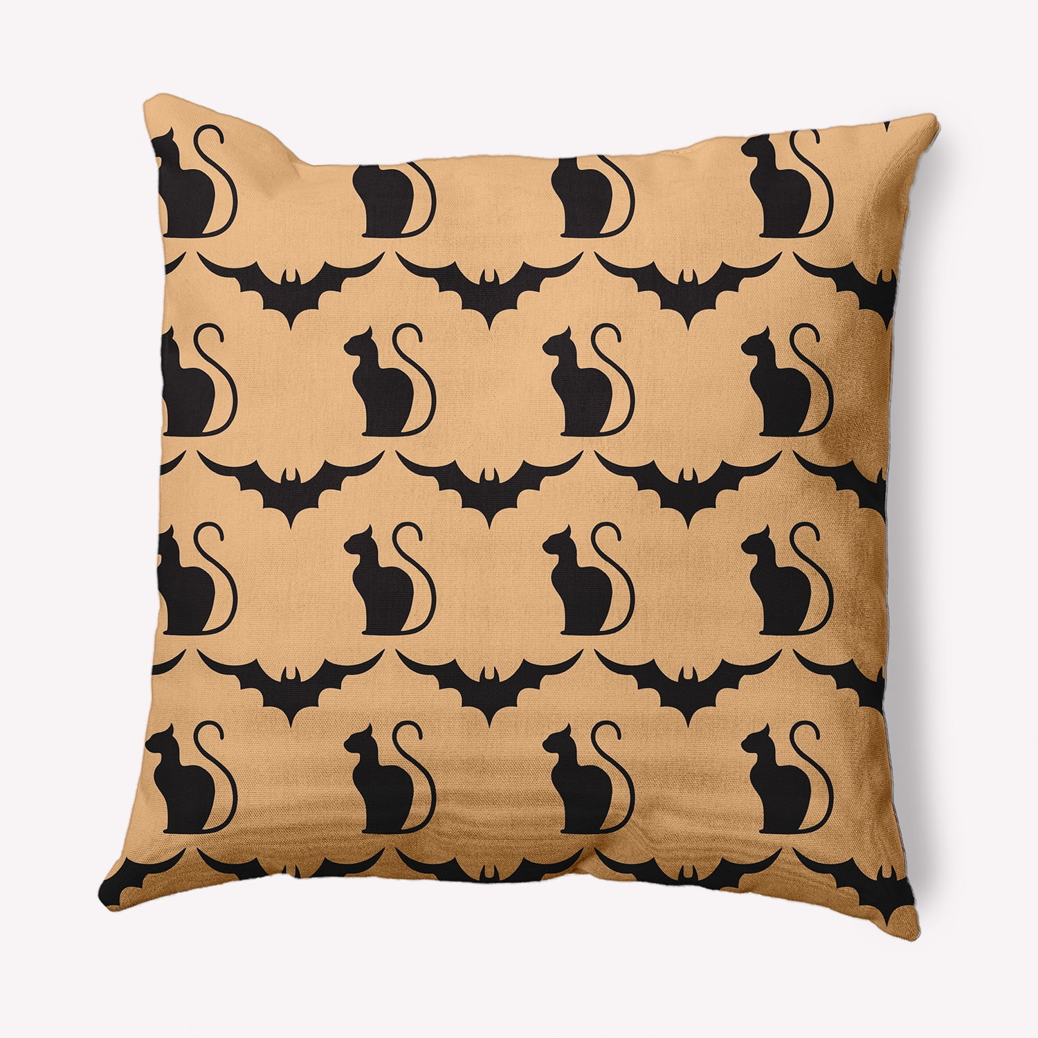 Simply Daisy 16" x 16" Cats and Bats Indoor/Outdoor Polyester Throw Pillow, Pale Gold
