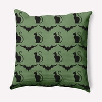 Simply Daisy 16" x 16" Cats and Bats Indoor/Outdoor Polyester Throw Pillow, Sage