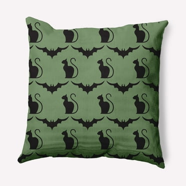 Simply Daisy 16" x 16" Cats and Bats Indoor/Outdoor Polyester Throw Pillow, Sage