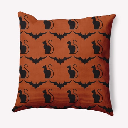 Simply Daisy 16" x 16" Cats and Bats Indoor/Outdoor Polyester Throw Pillow, Sienna