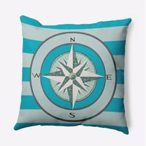 Simply Daisy 16" x 16" Compass on Stripes Indoor/Outdoor Throw Pillow, Carribbean Turquoise (1 count)