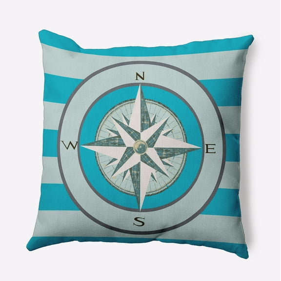 Simply Daisy 16" x 16" Compass on Stripes Indoor/Outdoor Throw Pillow, Carribbean Turquoise (1 count)