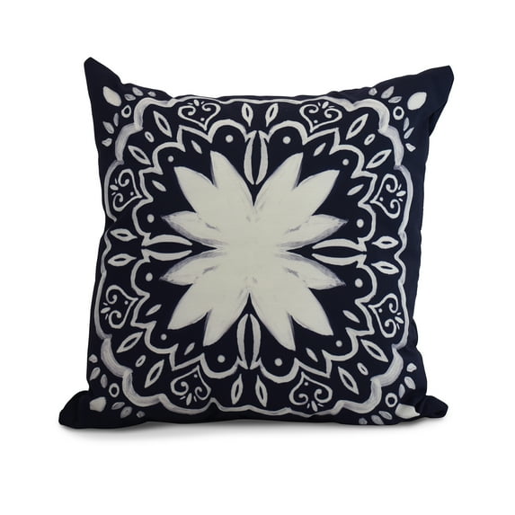 Simply Daisy, 16" x 16" Cuban Tile 1, Geometric Print Outdoor Pillow, Navy Blue