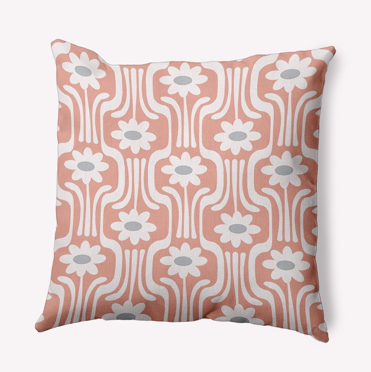 Simply Daisy 16" x 16" Daisys and Squiggles Decorative Throw Pillow, Soft Coral (1 count)