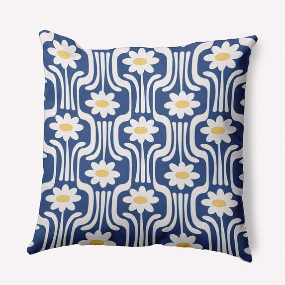 Simply Daisy 16" x 16" Daisys and Squiggles Indoor/Outdoor Throw Pillow, Nautical Navy (1 count)