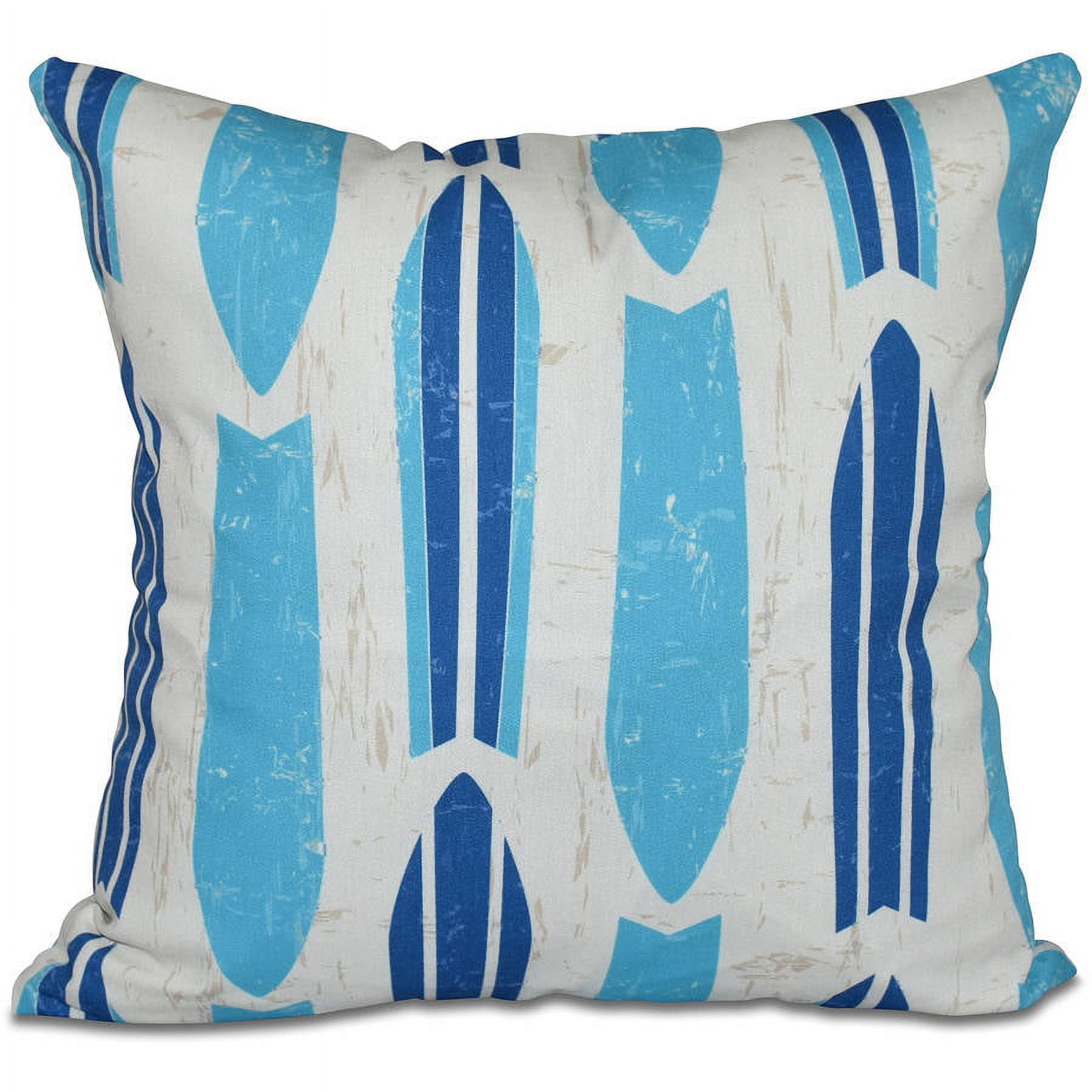 Turquoise and Beige Polyester Square Nautical Pillow