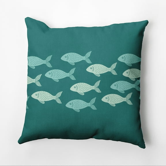 Simply Daisy 16" x 16" Fish Line Animal Outdoor Pillow, Green, Teal|Blue (1 count)