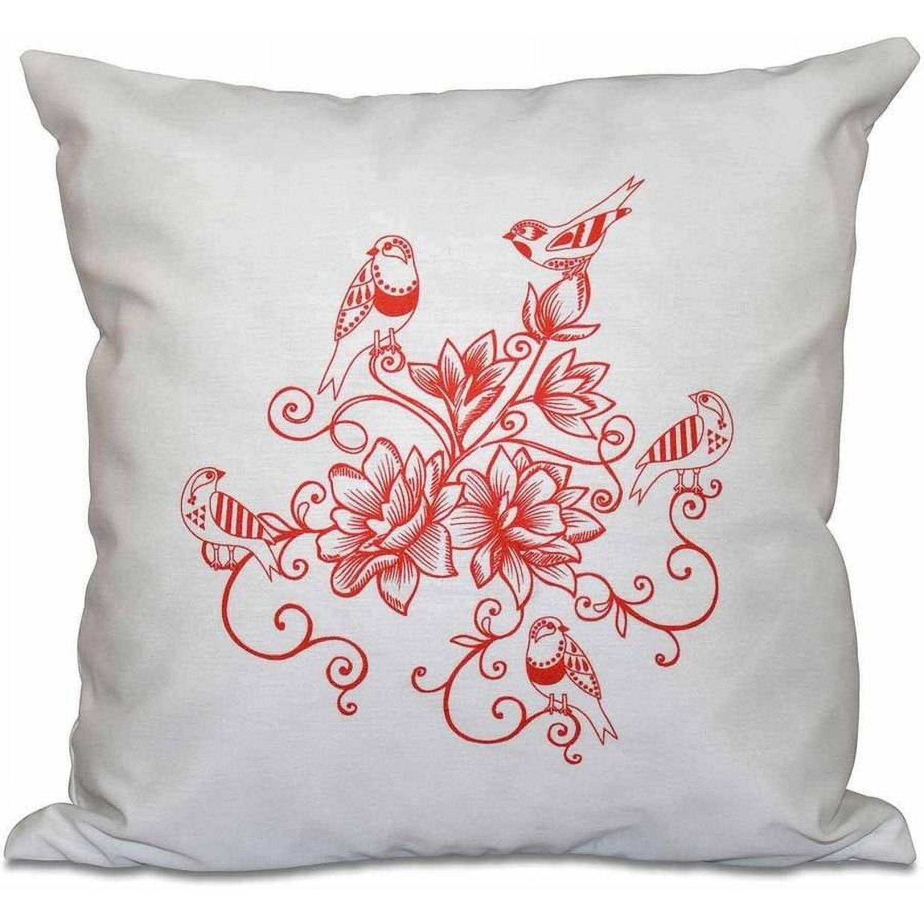 Simply Daisy 16" x 16" Five Little Birds Floral Print Pillow, Pink