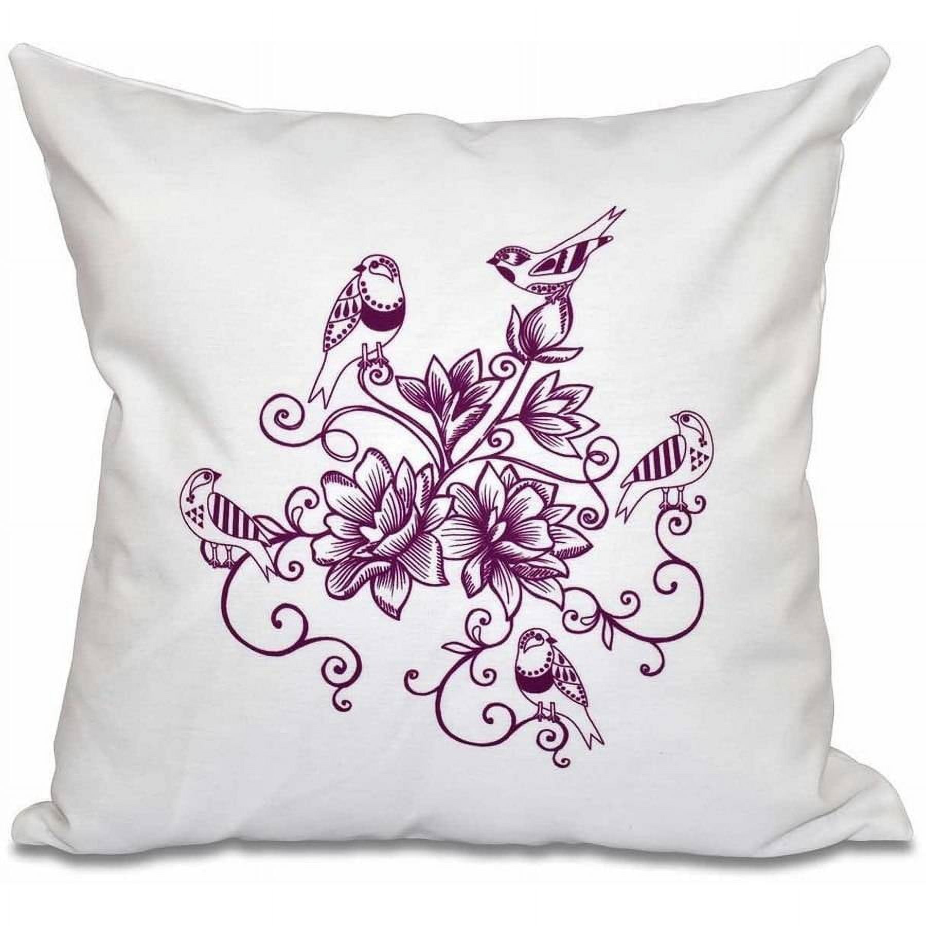 Simply Daisy 16" x 16" Five Little Birds Floral Print Pillow, Purple